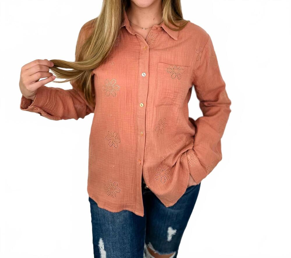 NEW HEM & THREAD cotton long sleeve button up shirt in clay